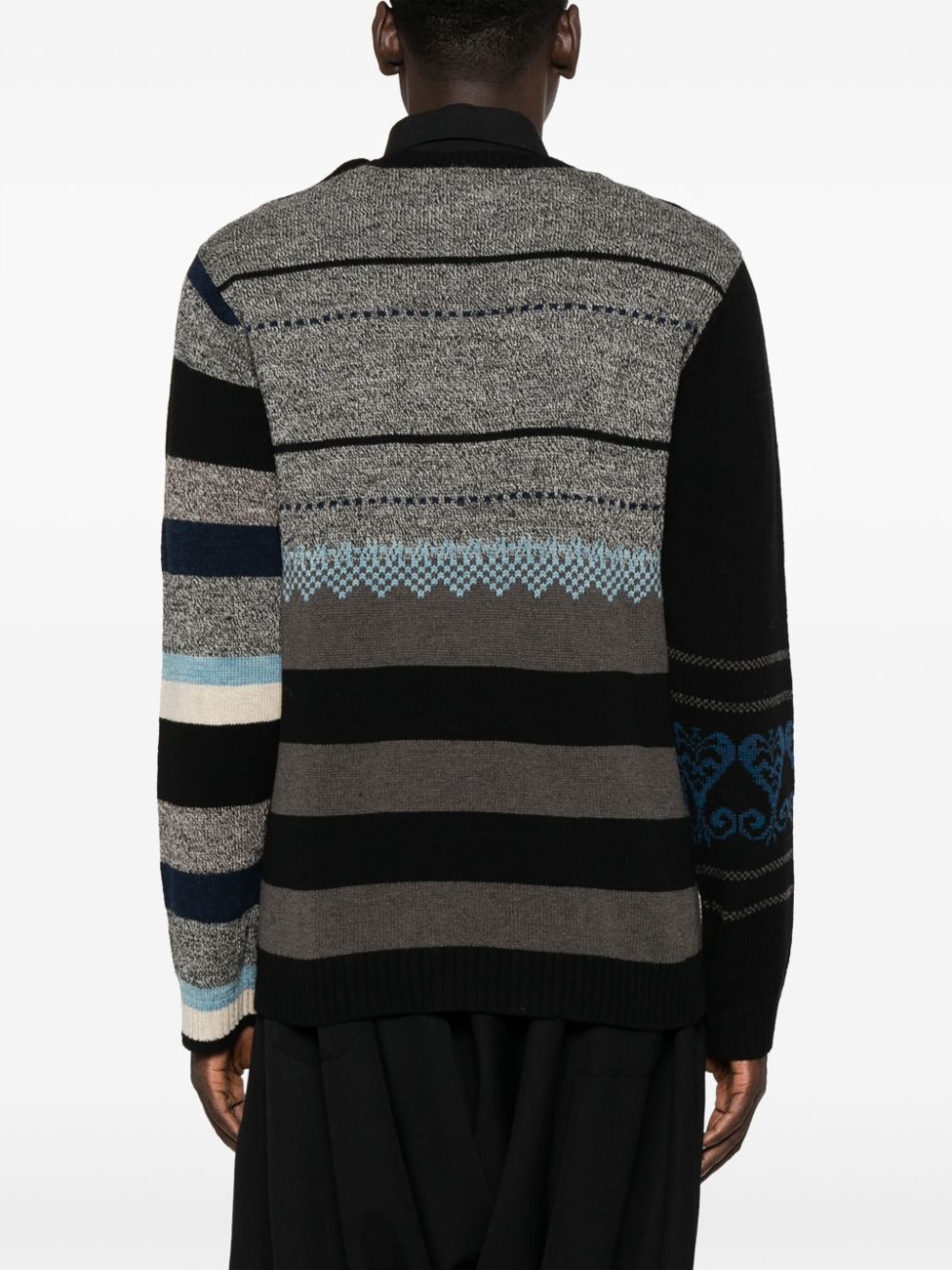 Shop Yohji Yamamoto Mixed-pattern Wool Jumper In Grey