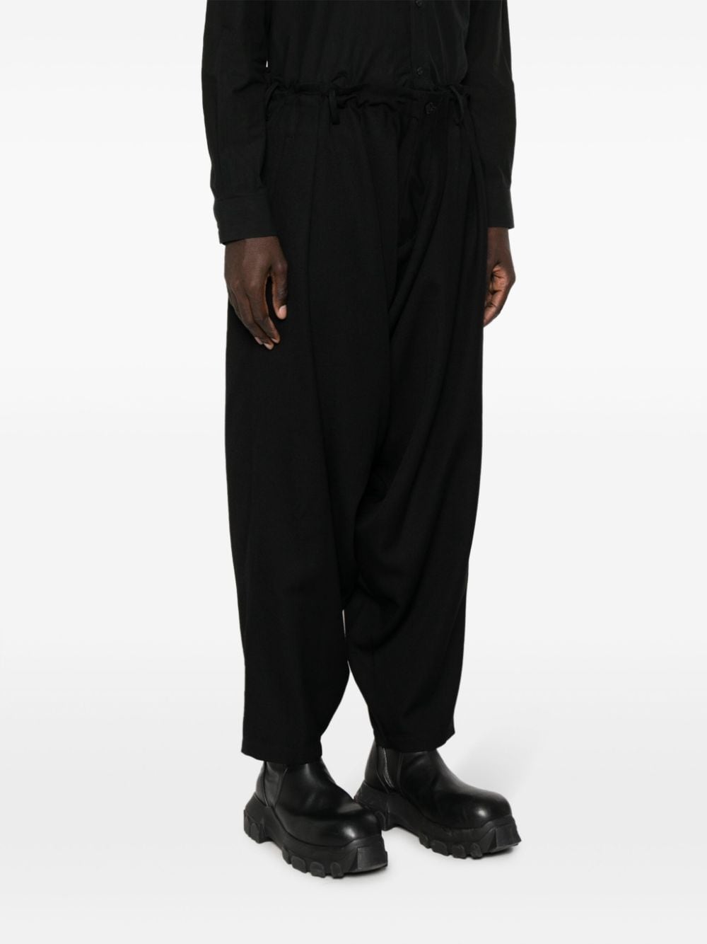Shop Yohji Yamamoto Army Gabardine Y-draped Trousers In Black