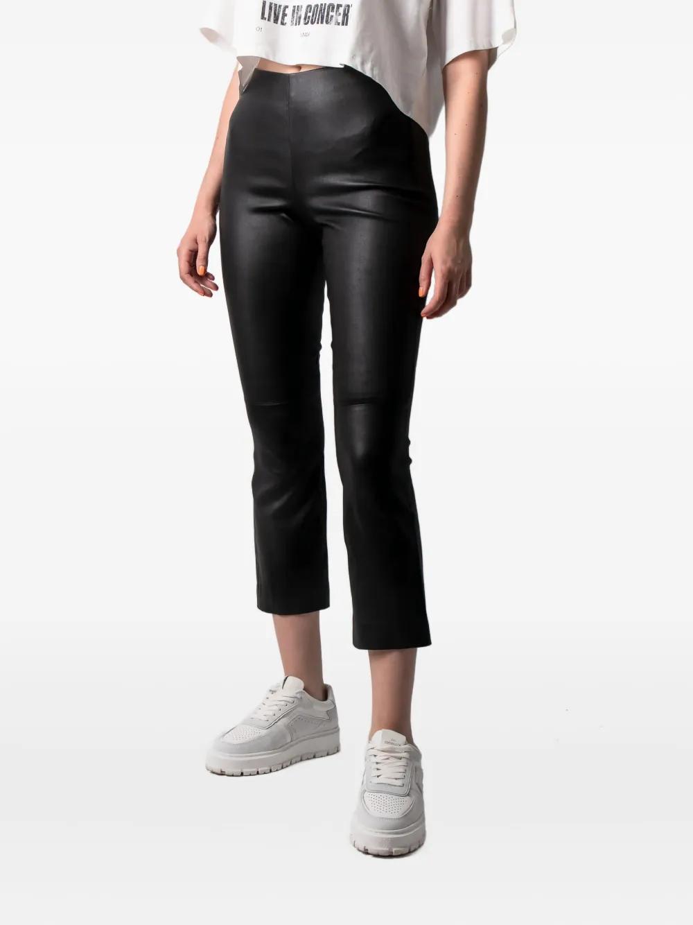 leather flared trousers