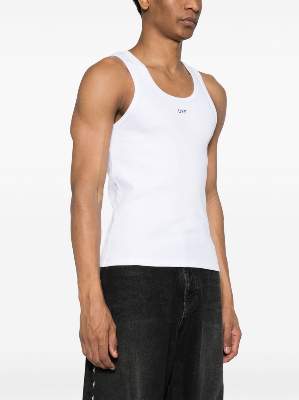 Shop Off-white Logo-print Cotton Tank Top In 110 White Black