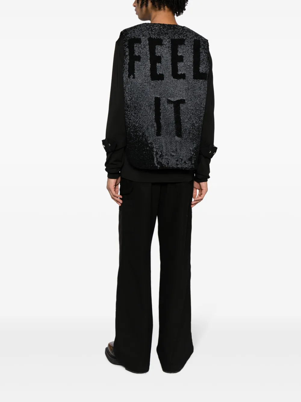 slogan-pattern embroidered vest