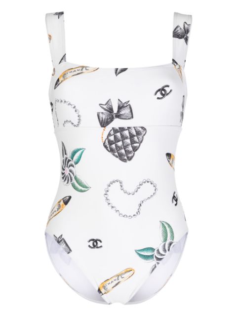 CHANEL 1990-2000s Icons-print square-neck swimsuit Women