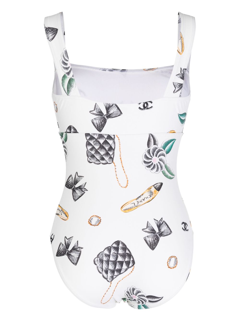 Affordable HOT SALE CHANEL 1990-2000s Icons-print square-neck swimsuit Women