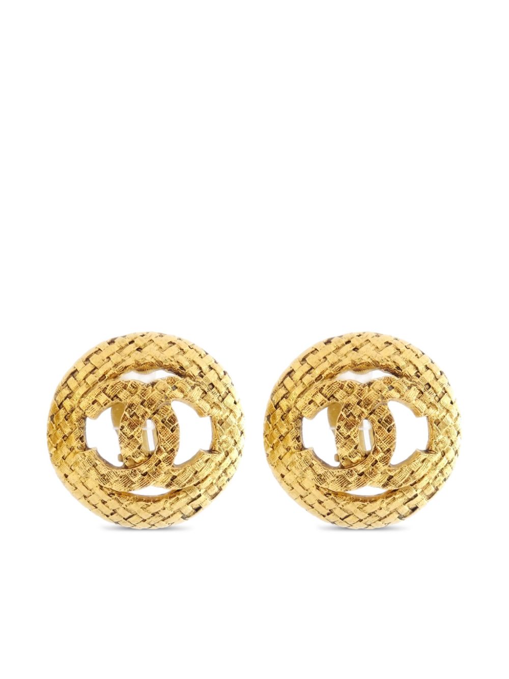 Pre-owned Chanel 1990-2000s Cc Button Clip-on Earrings In Gold