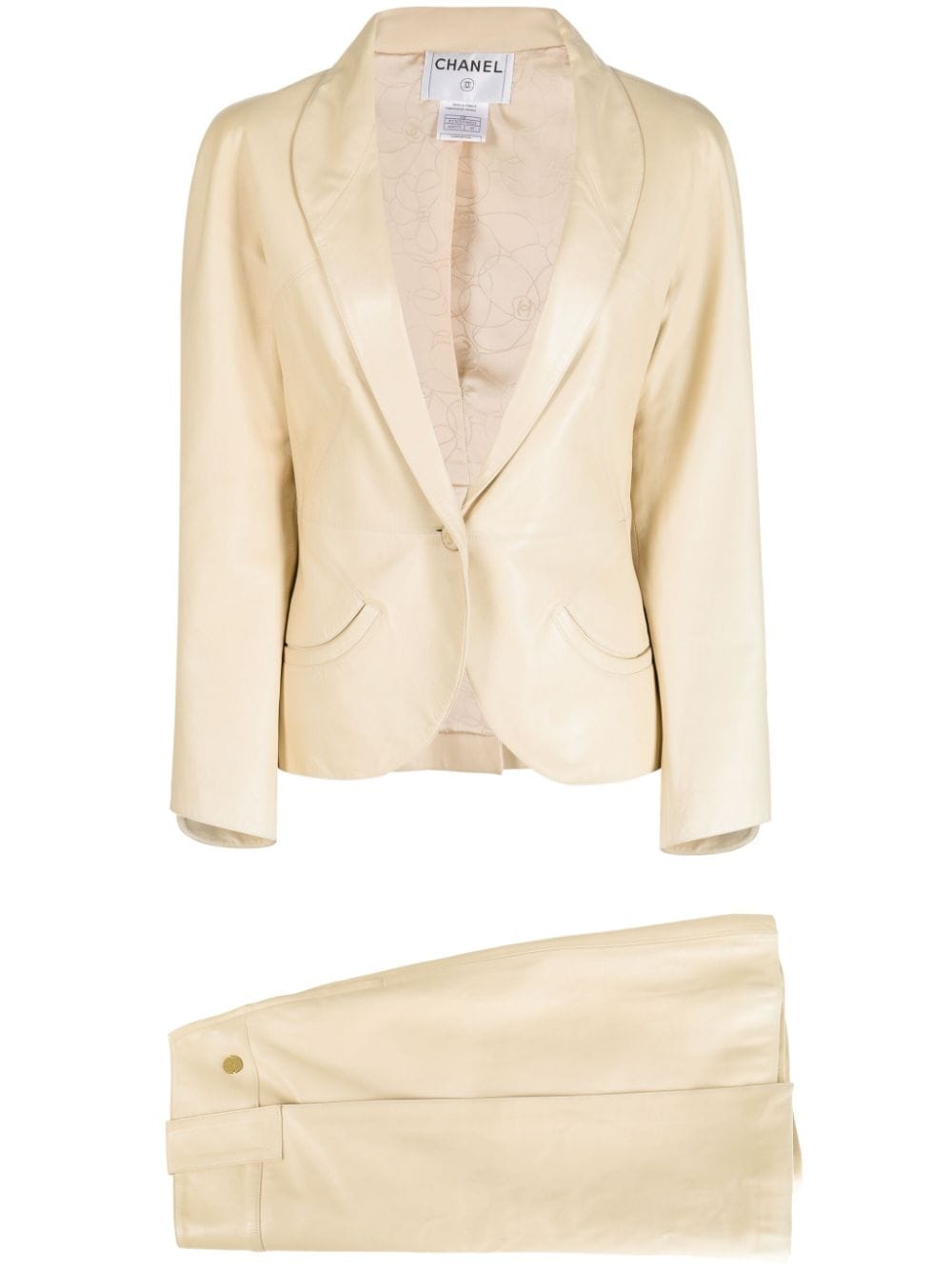Pre-owned Chanel 2001 Cc-buttons Skirt Leather Suit In Neutrals