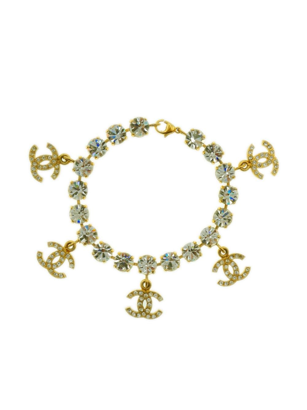 Pre-owned Chanel 1996 Cc Rhinestone-embellished Bracelet In Gold