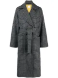 Merci belted checked felted coat - Grey