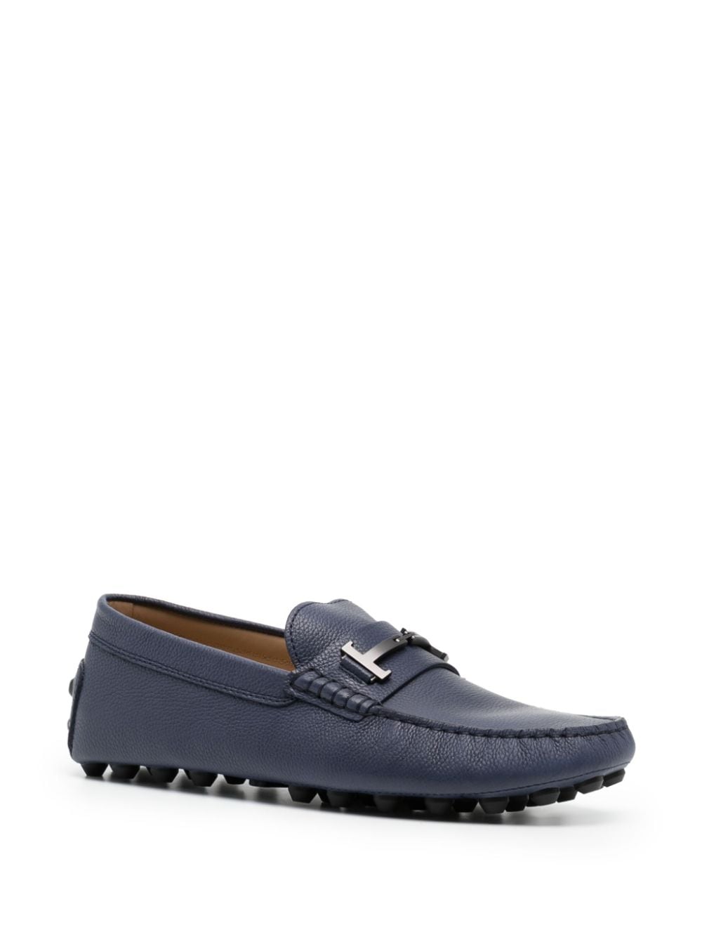 Shop Tod's Logo-plaque Leather Loafers In Blue