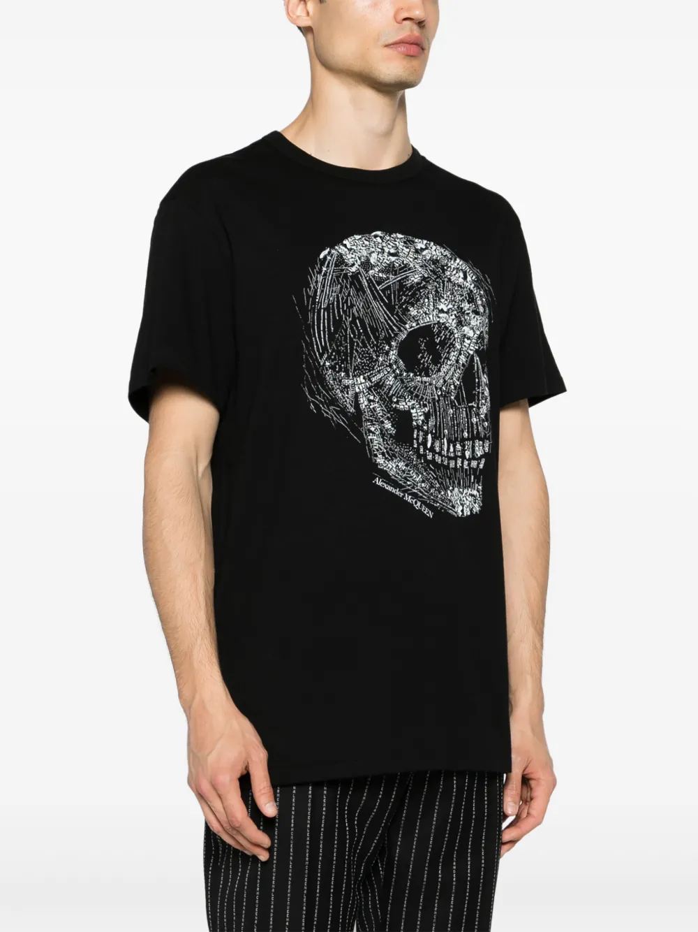 Alexander McQueen Katoenen T-shirt met doodskop van kristallen Zwart