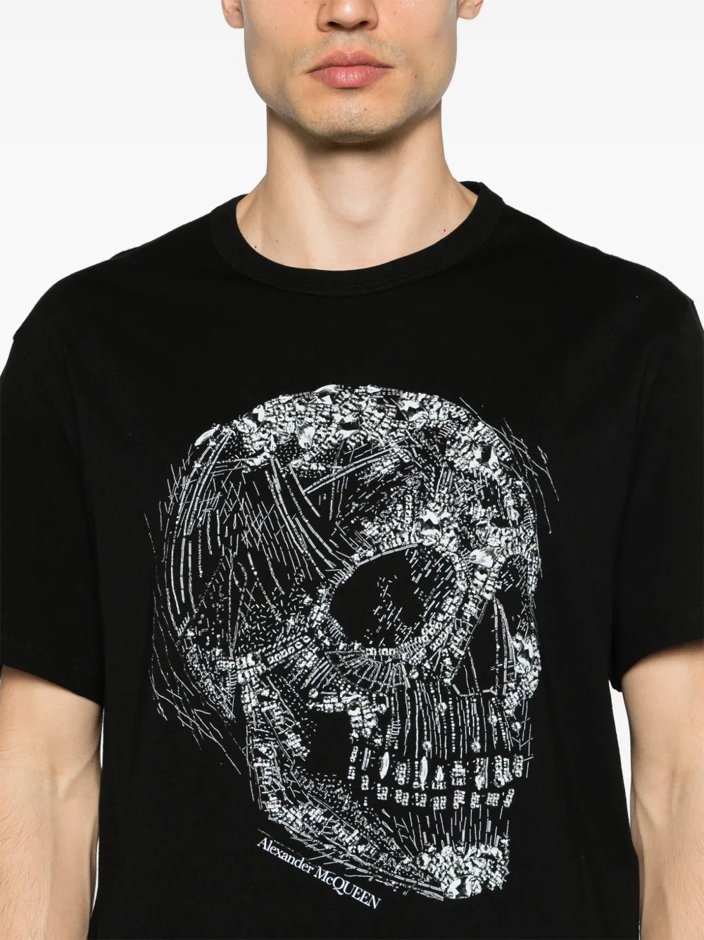 Alexander McQueen Katoenen T-shirt met doodskop van kristallen Zwart