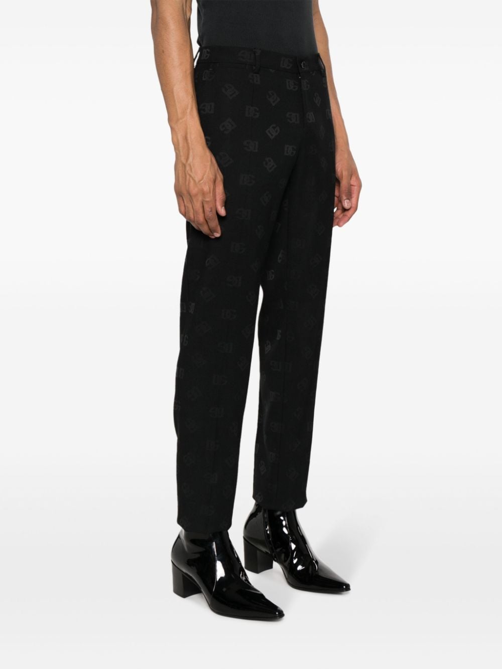 Shop Dolce & Gabbana Logo-jacquard Straight-leg Trousers In Black