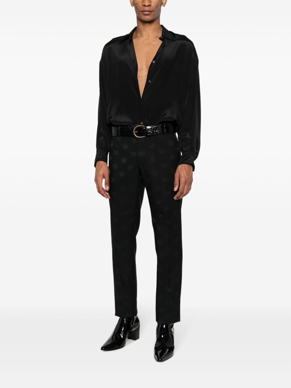 Shop Dolce & Gabbana Logo-jacquard Straight-leg Trousers In Black