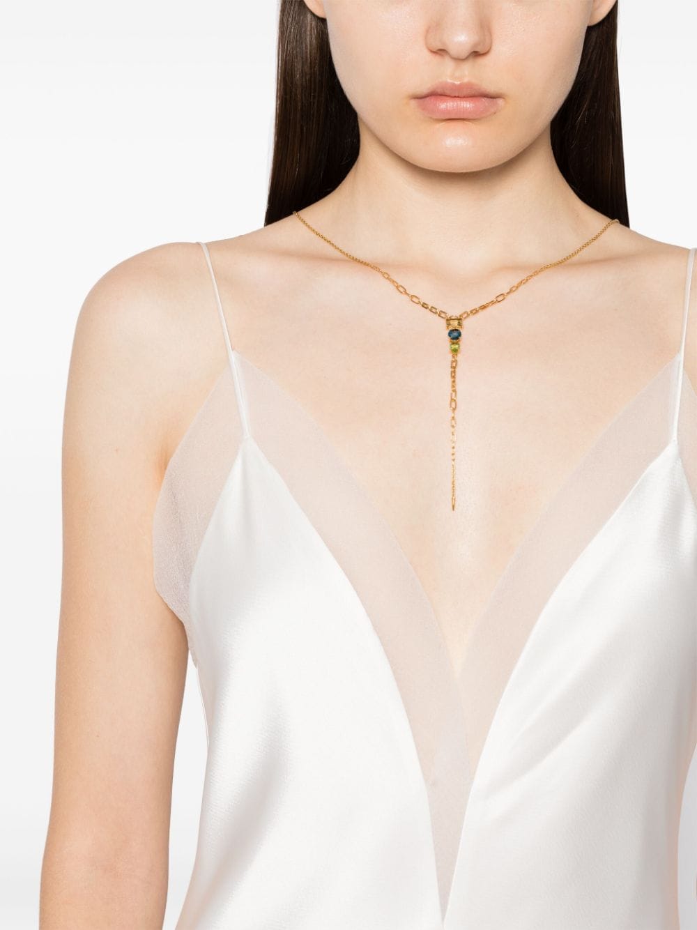 Shop Dinny Hall Gemset Lariat Necklace In Gold