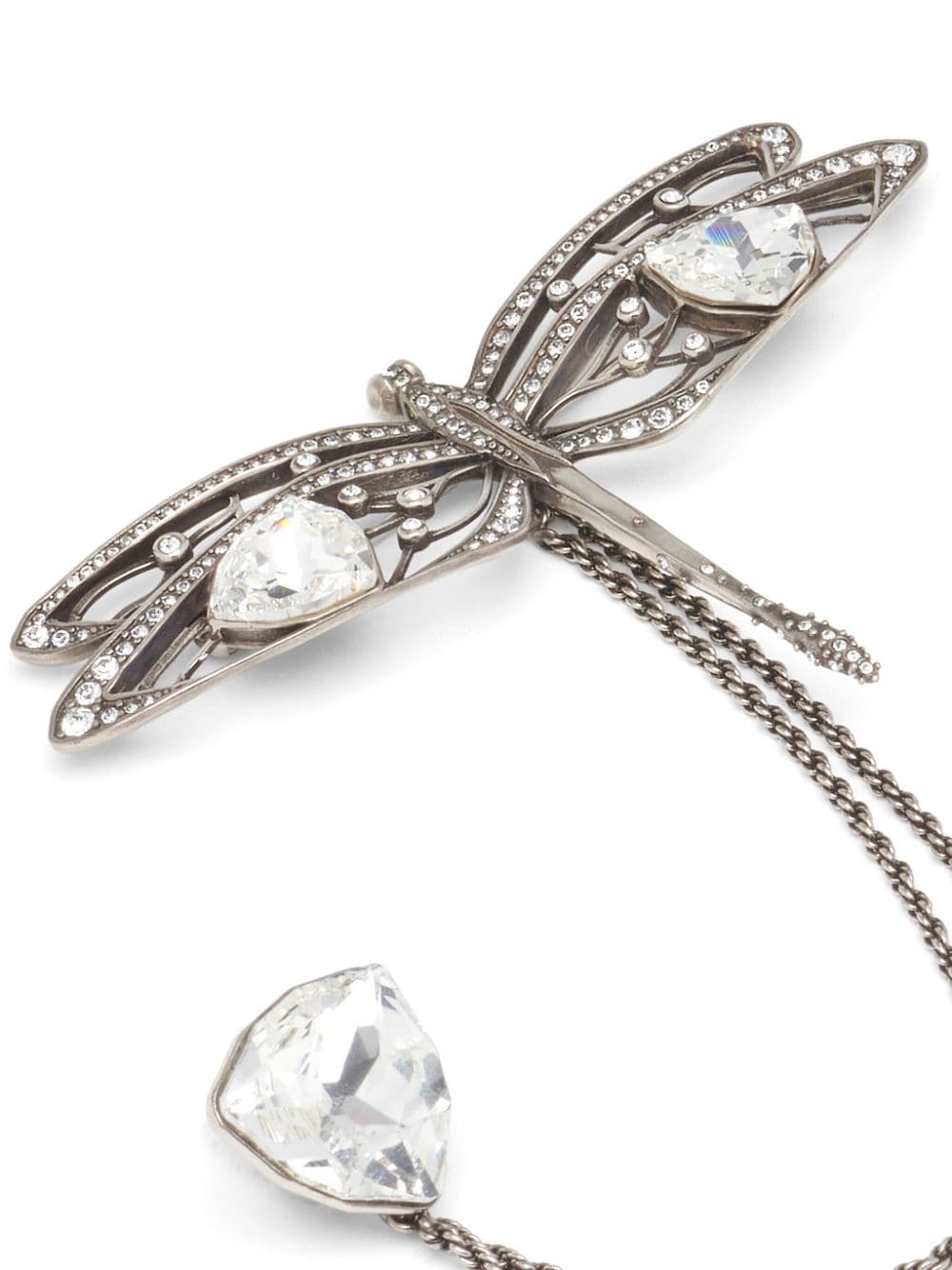 Shop Alexander Mcqueen Dragonfly Crystal-embellished Brooch In Silver