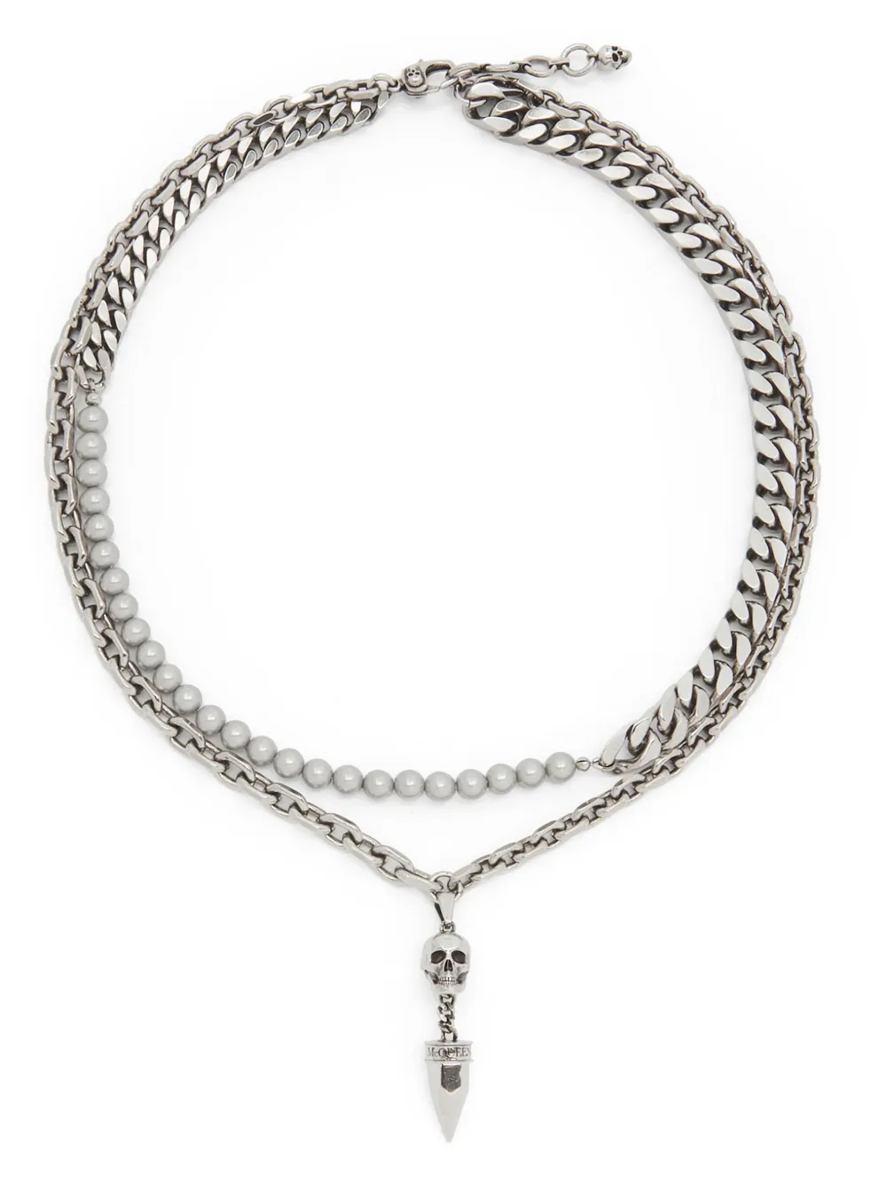 alexander mcqueen collier skull à pendentif tête de mort - argent