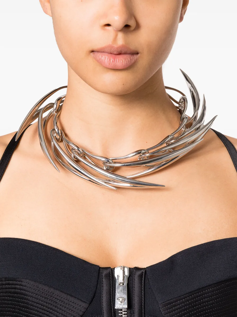 Mugler spike metal choker necklace - Zilver