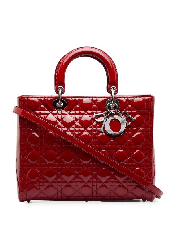Pre-owned Large Cannage Lady Dior Two-Way Bag - Red