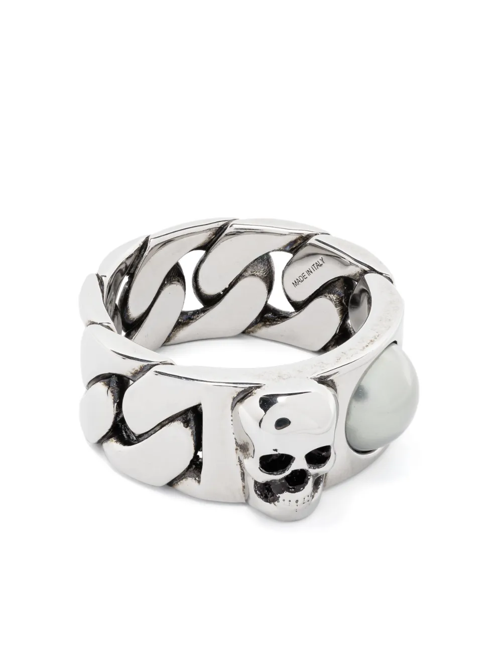 Alexander McQueen Skull Pearl ring men Brass 17 Silver