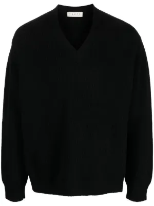 Raf Simons logo-patch V-neck Jumper | Black | FARFETCH