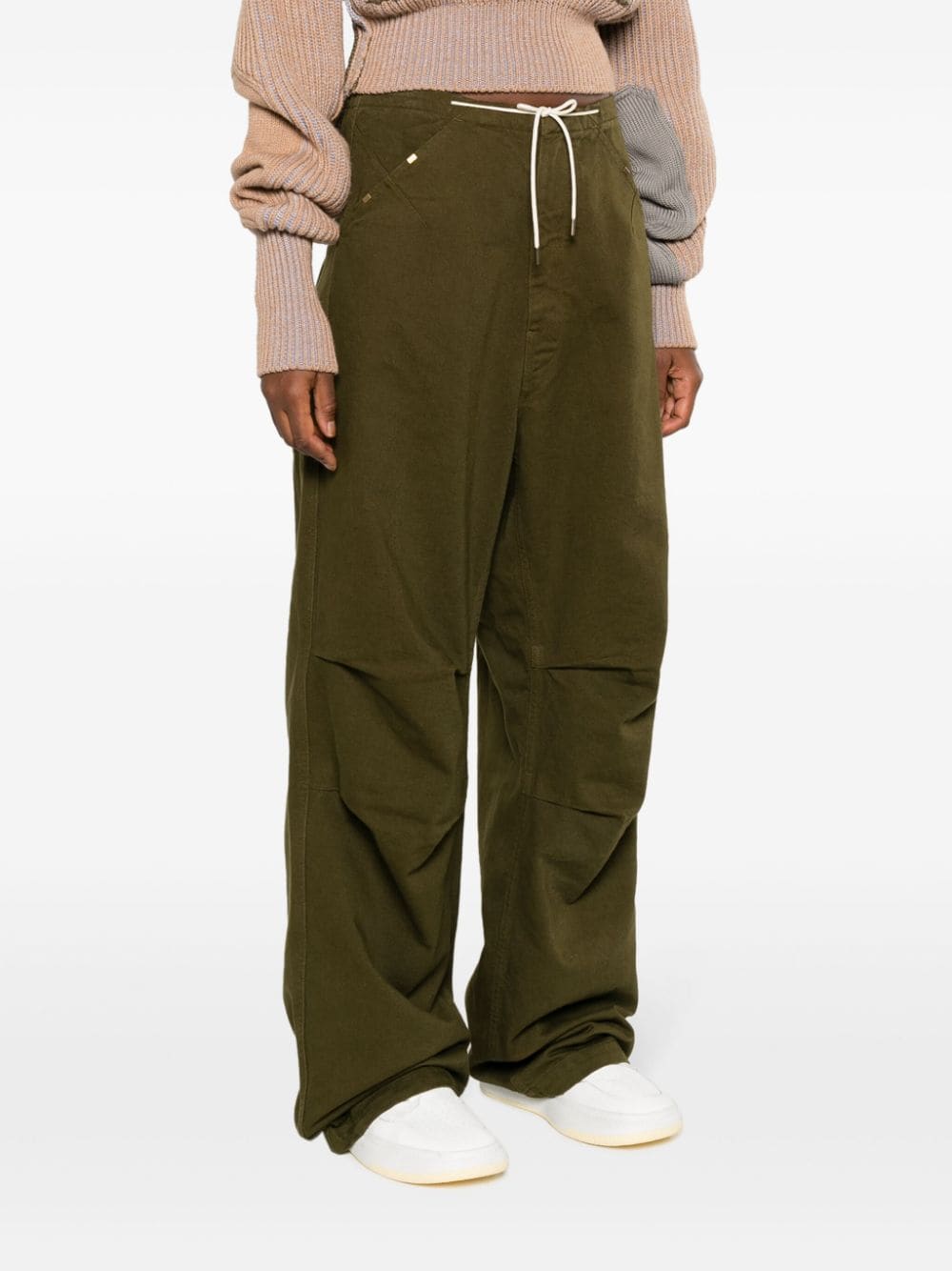 Shop Darkpark Drawstring-waistband Cotton Trousers In Green