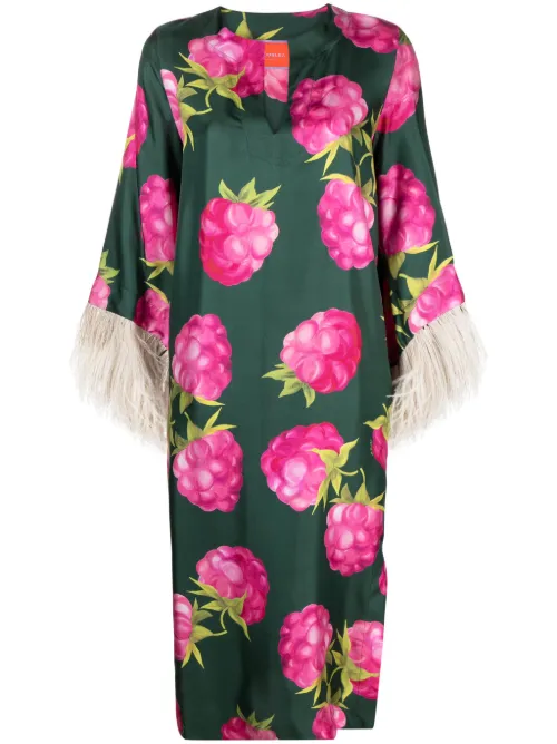 Robe mi-longue à détail de plumes - La DoubleJ - Modalova