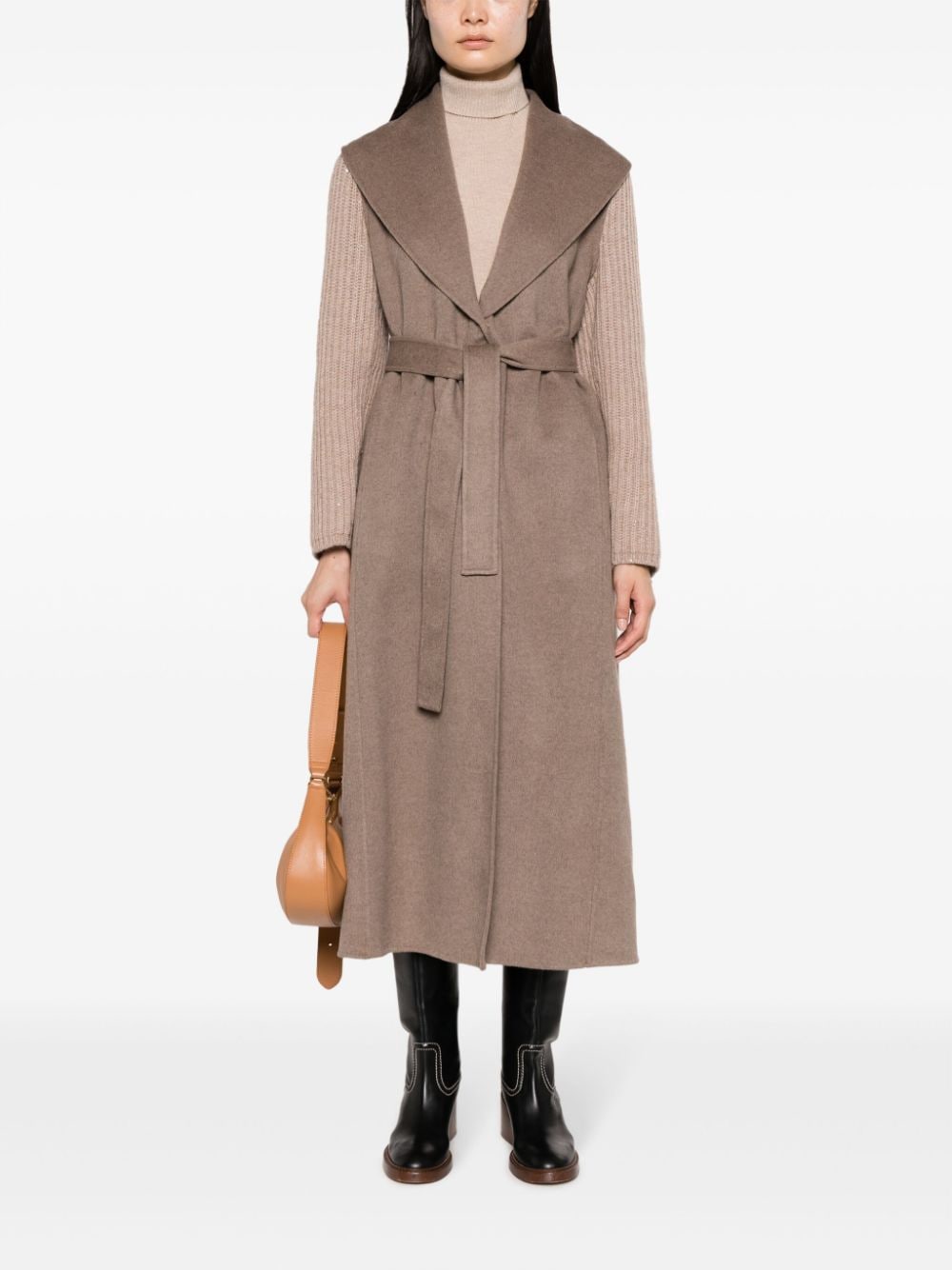 Shop Fabiana Filippi Tied-waist Cashmere Coat In Brown