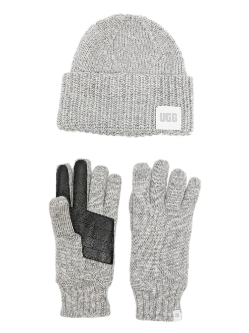 Ugg Logo-patch Knitted Hat Set In Grey