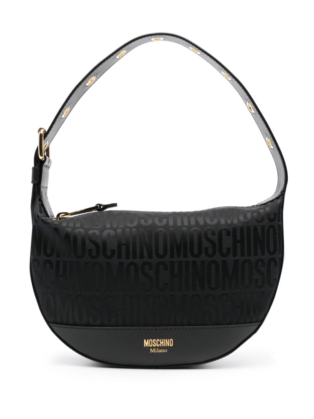 Moschino Monogram-print Leather Shoulder Bag In Black