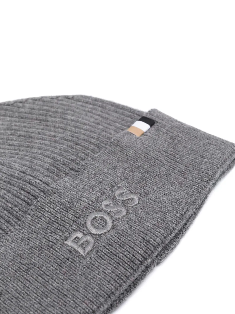 BOSS logo-embroidered cotton-blend beanie - Grijs