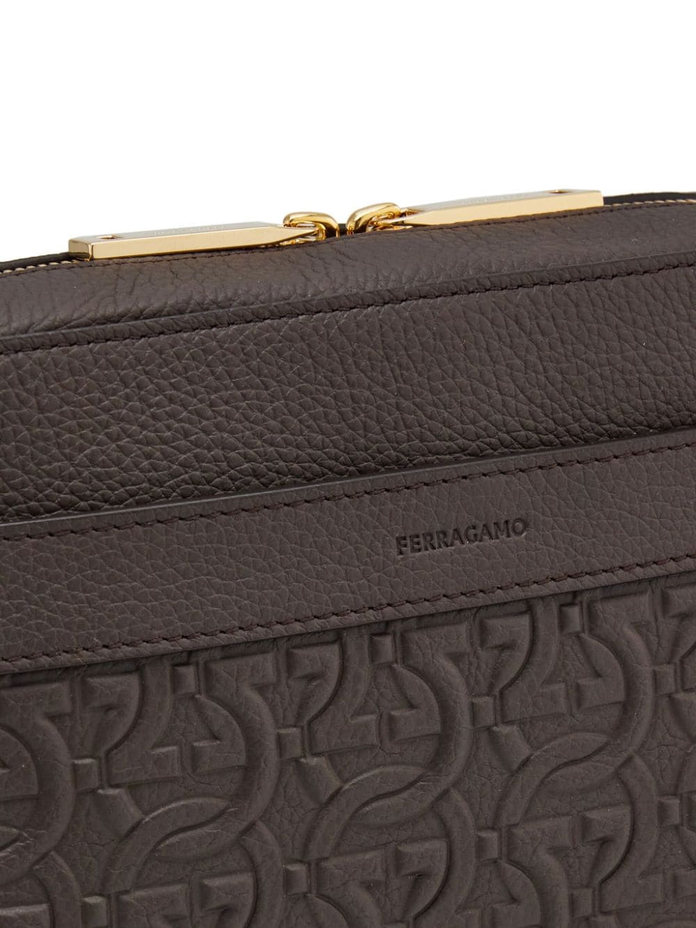 Shop Ferragamo Gancini Pebbled-texture Shoulder Bag In Braun