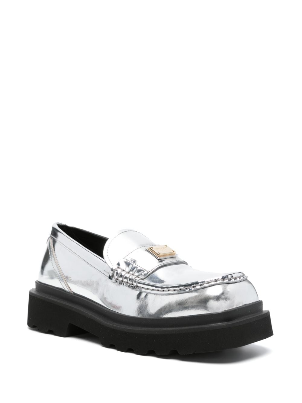 Shop Dolce & Gabbana Logo-plaque Leather Brogues In Silver