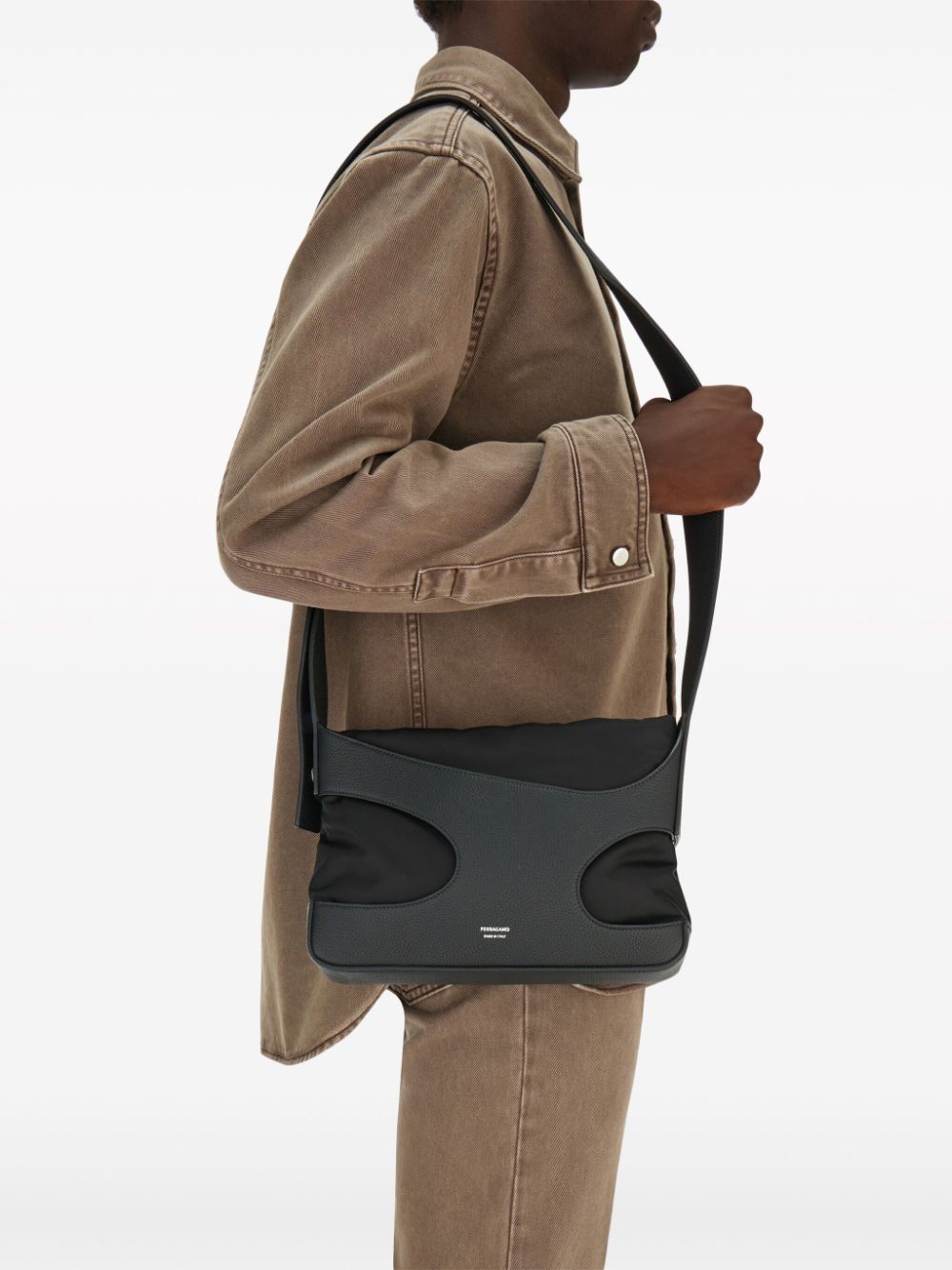 Shop Ferragamo Cut Out-detail Leather Crossbody Bag In Black
