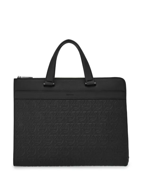 Ferragamo Gancini embossed leather Briefcase Black FARFETCH IE