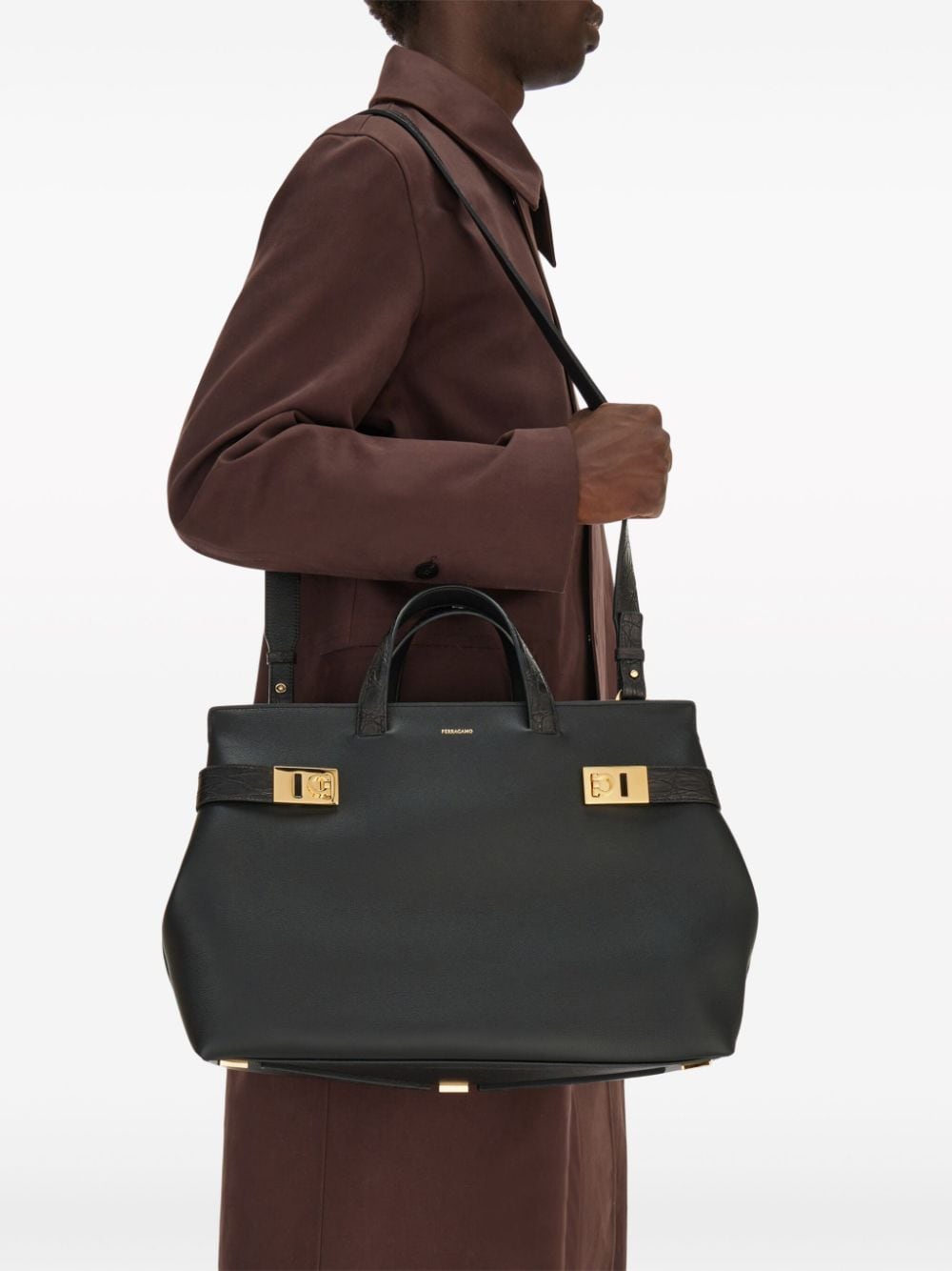 Image 2 of Ferragamo Gancini buckle leather tote bag