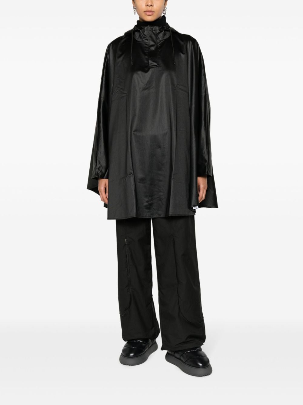 Shop Rains Drawstring Hooded Raincoat In Black