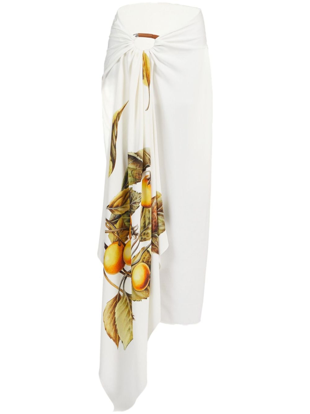 Shop Ferragamo Fruit-print Draped Skirt In White