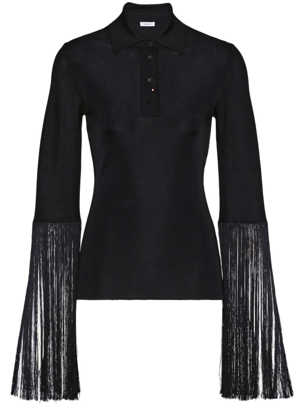 fringe-detailing satin-finish blouse