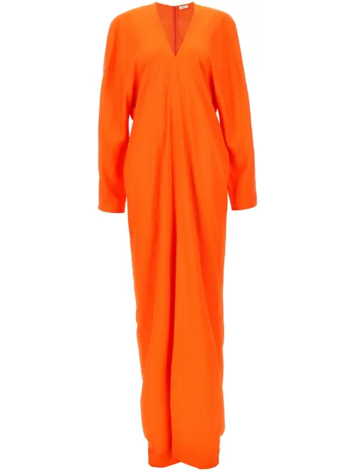 Robe longue en satin à col v - Ferragamo - Modalova