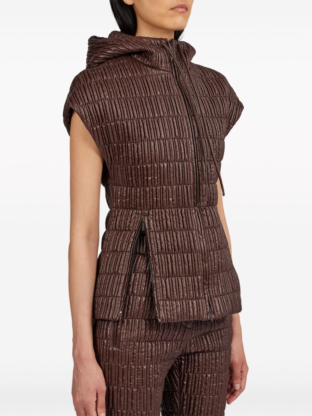 Shop Ferragamo Quilted Hooded Gilet In Brown