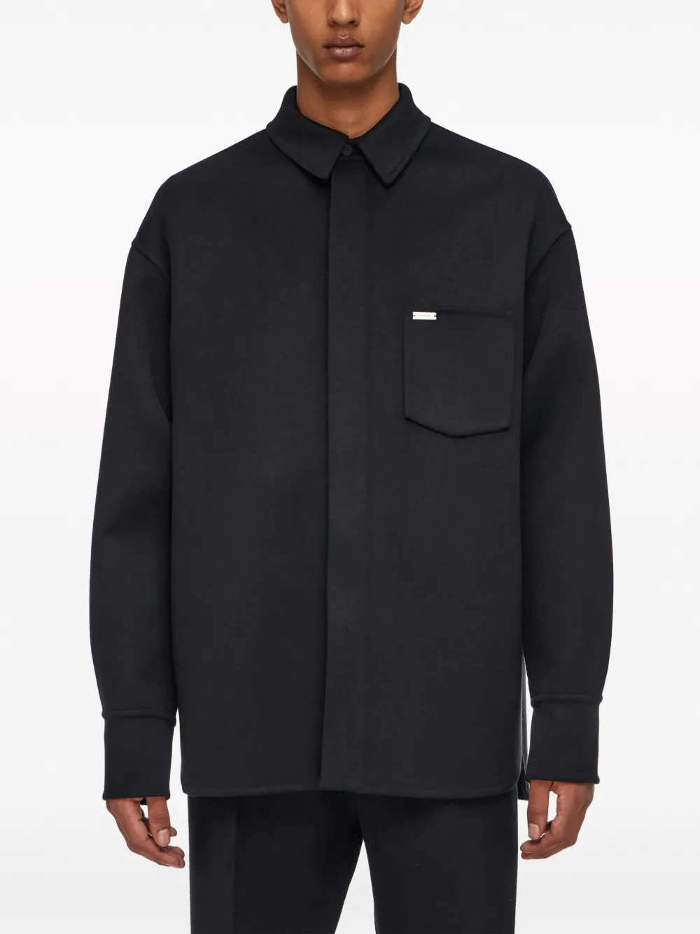 Shop Ferragamo Chest-pocket Long-sleeve Shirt Jacket In Black