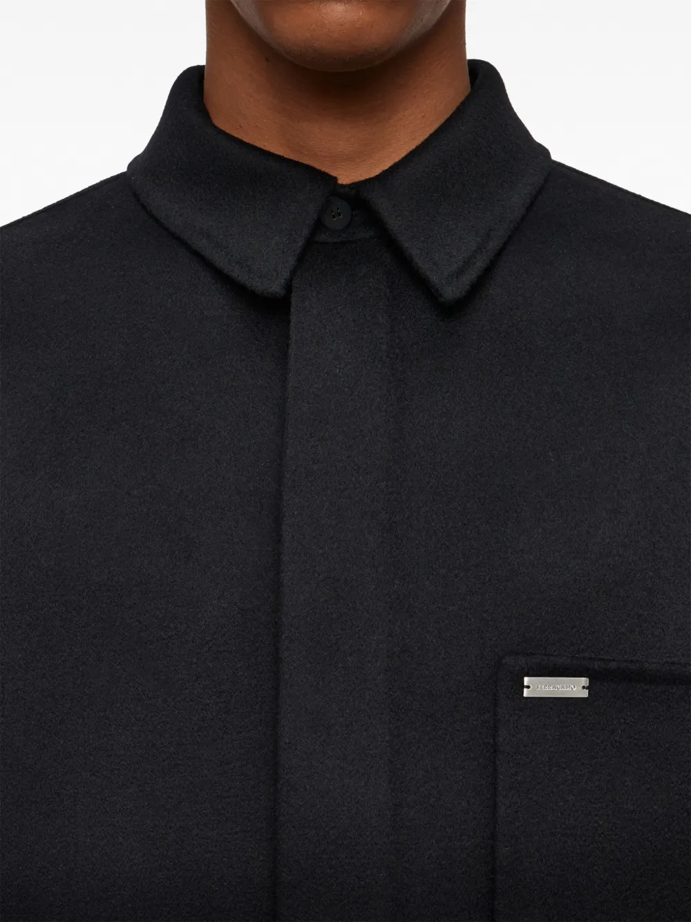 Shop Ferragamo Chest-pocket Long-sleeve Shirt Jacket In Black