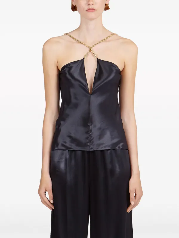Ferragamo twisted-strap Satin Top | Black | FARFETCH CA