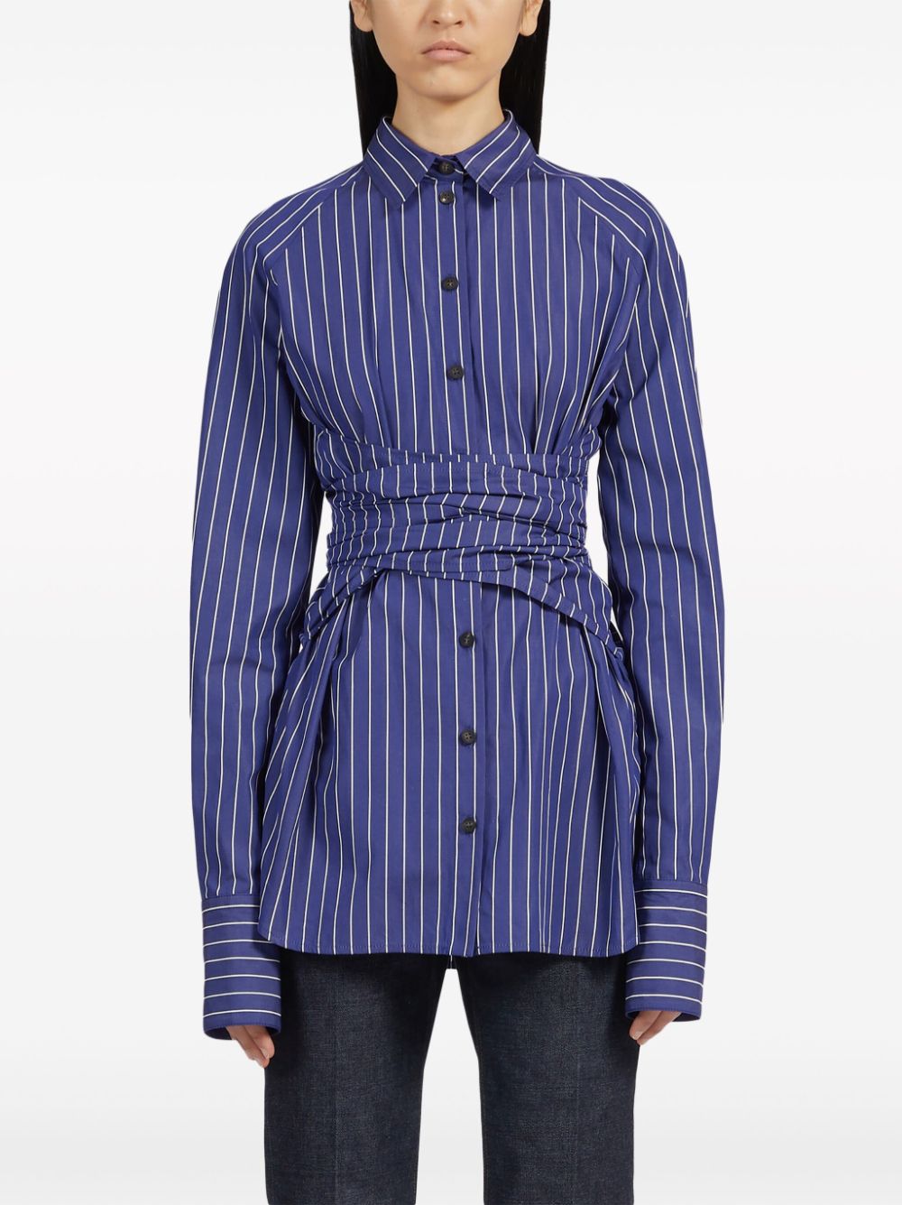 Shop Ferragamo Sash-detail Striped Shirt In Blue