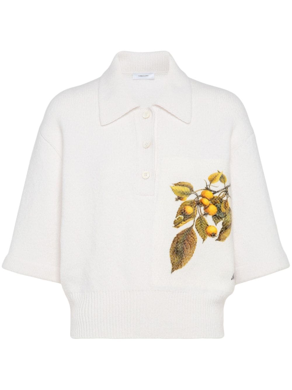 Ferragamo Botanical-motif Polo Shirt In White