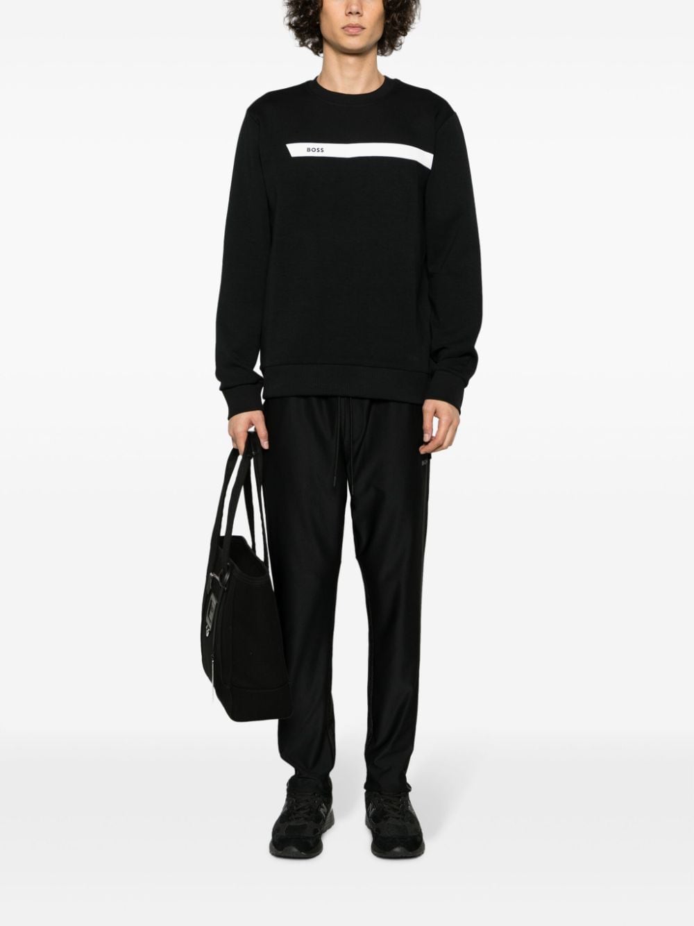 BOSS Sweater met gestreept detail Zwart