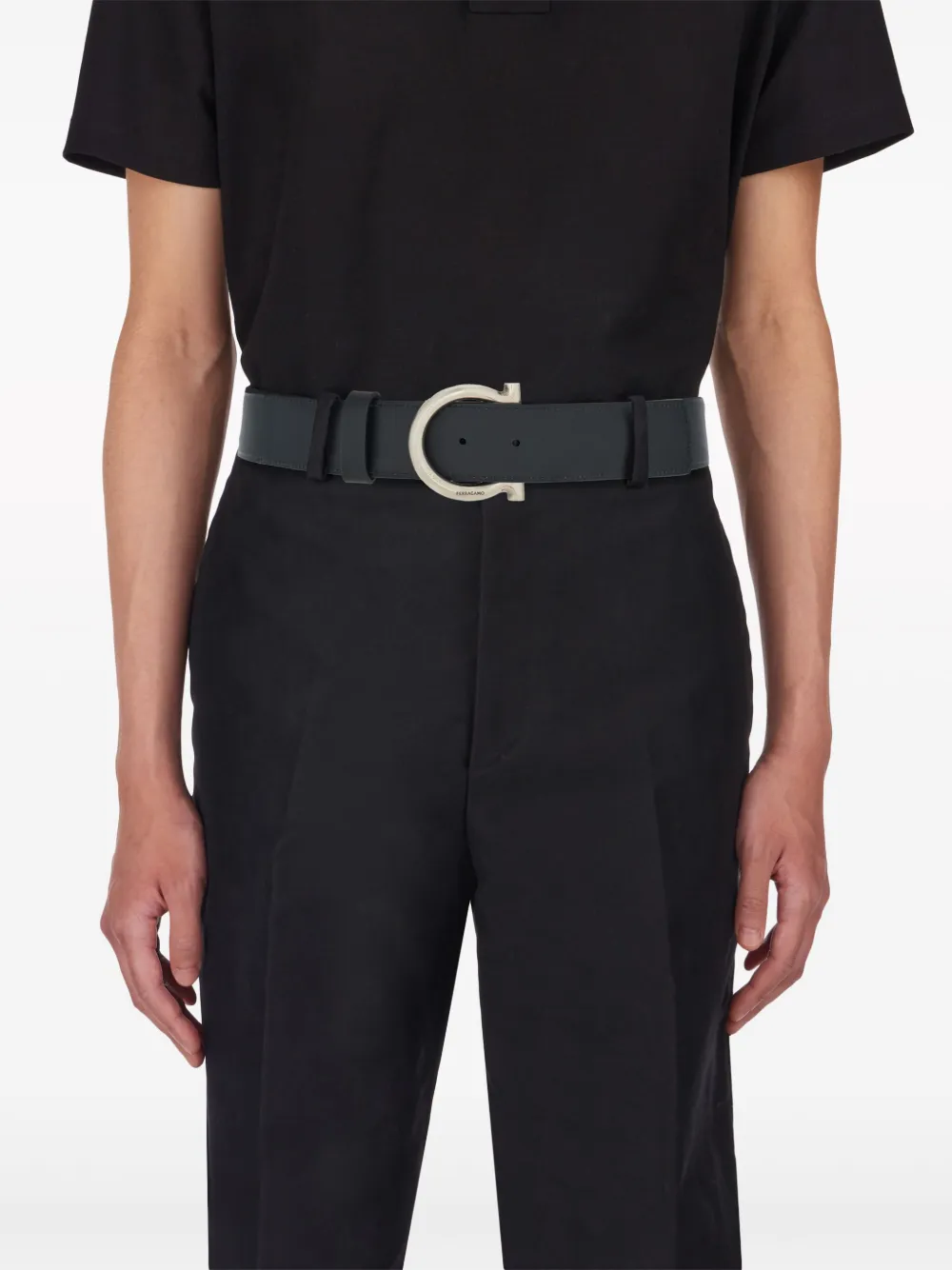 Ferragamo Gancini-buckle Leather Belt In Black