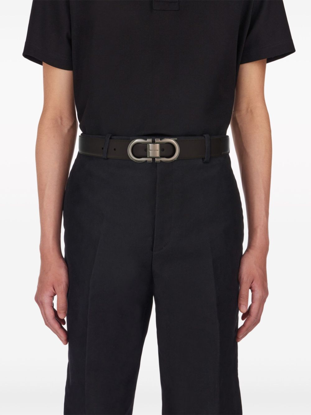 Shop Ferragamo Reversible Gancini Leather Belt In Black