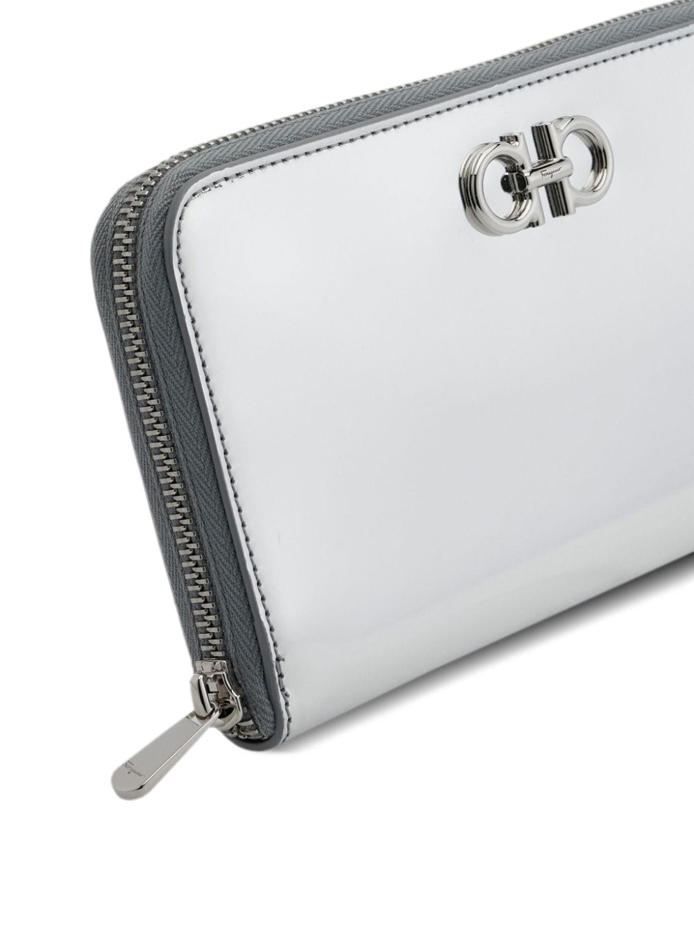 Shop Ferragamo Gancini-buckle Leather Continental Wallet In Silver