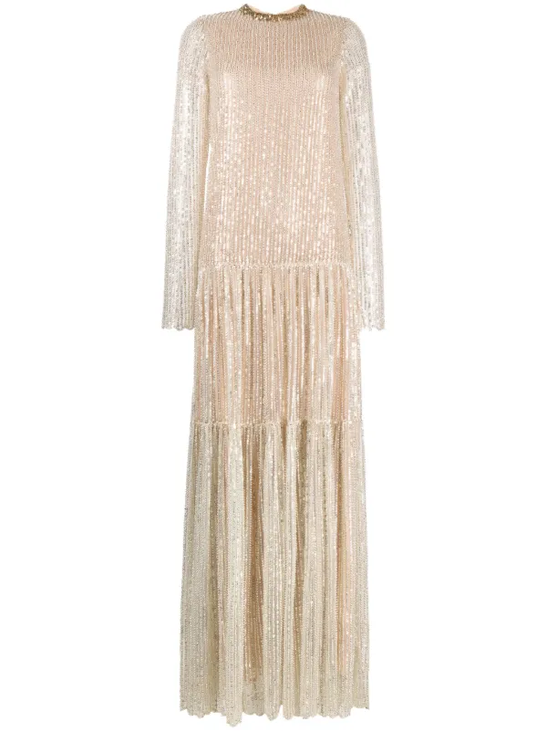giambattista valli gold dress Giambattista Valli Tiered Sequinned Gown
