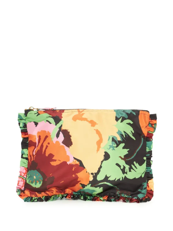 La DoubleJ Floral-print Zipped Clutch Bag in Green